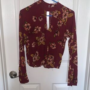 Floral maroon long bell sleeve top